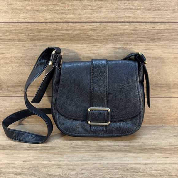 MICHAEL KORS Maxine Large Saddle Bag Black Pebbled Leather Crossbody Purse - Picture 1 of 10